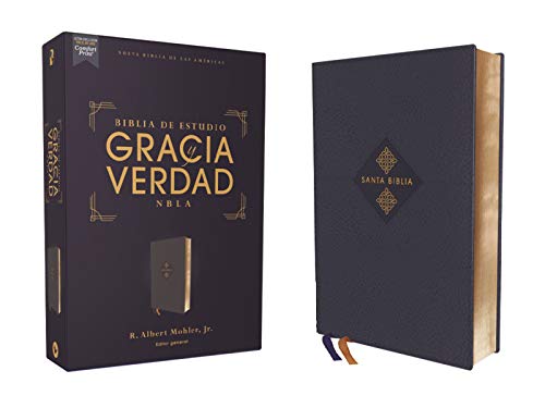 NBLA Biblia de Estudio Gracia y Verdad, Leathesoft, Azul Marino, Interior a dos colores (Spanish Edition)